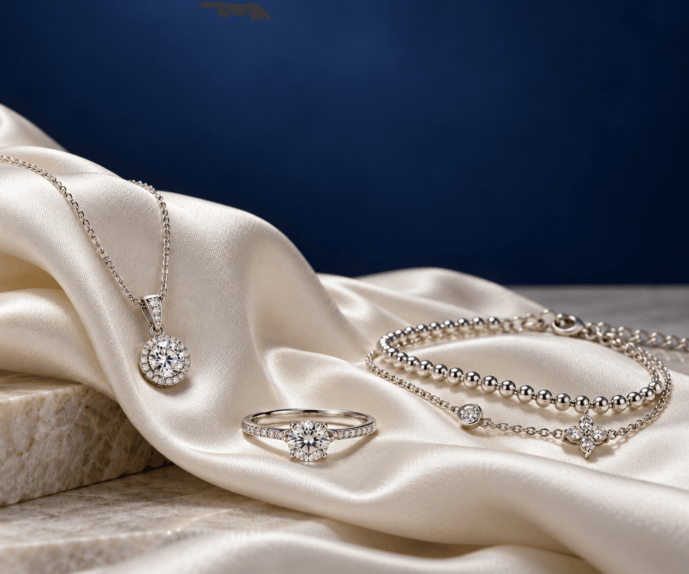 Silvonar 925 sterling silver jewelry collection — necklace, ring, and bracelets